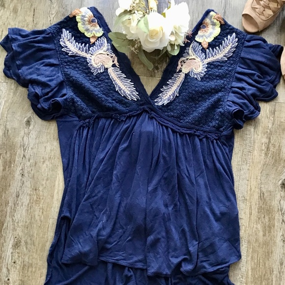 Free People Tops - NWT Free People Fiesta Blue Boho Ruffled Tunic